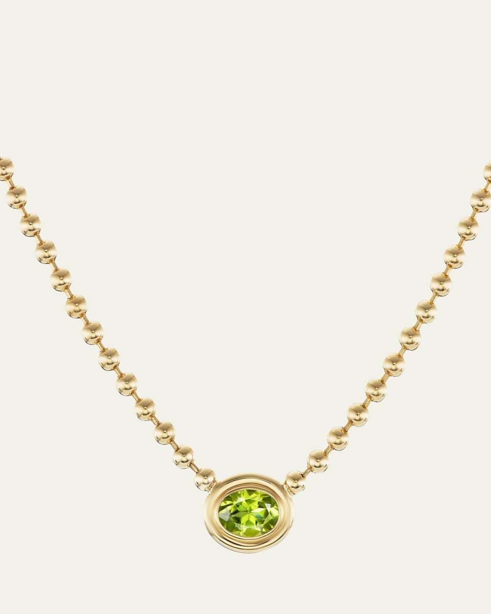 18K Yellow Gold Double Bubble Bezel Peridot Oval Pendant Necklace